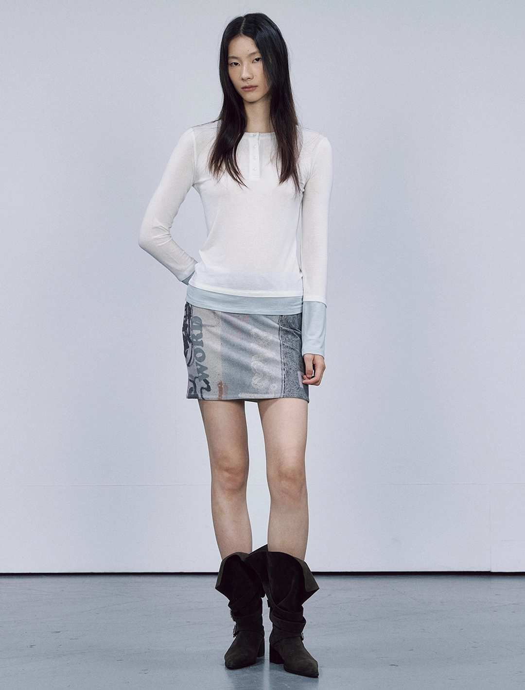 솔티페블 HENLEY NECK LAYERED TOP [IVORY] 상품 이미지 1