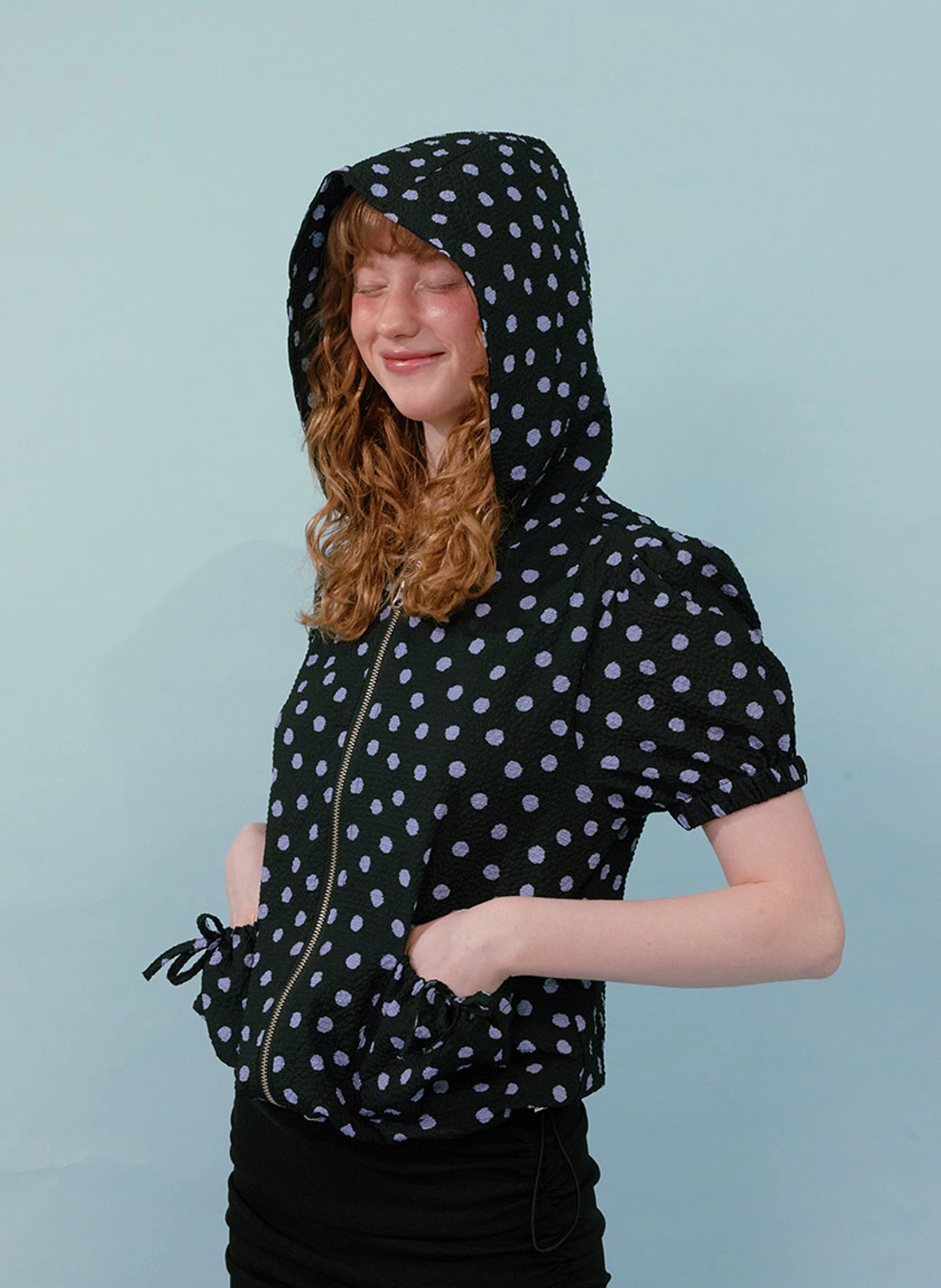 루루서울 Dot Puff Hoodie (Black) 상품 이미지 2