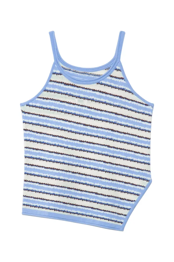 MULTI STRIPE SLEEVELESS KNIT TOP IN BLUE