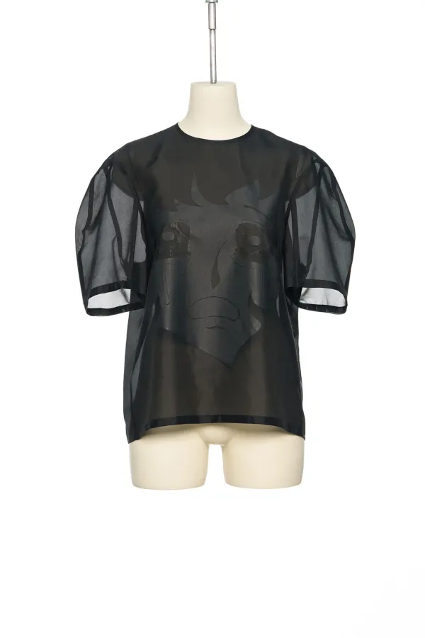 PS26 BLACK CRYING GIRL PRINTED SHEER BLOUSE