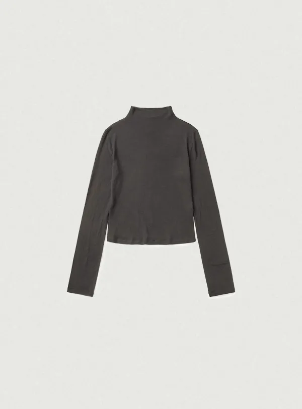Wool Tencel Mock-Neck Long Sleeve T-Shirt_Charcoal [10월 초 순차 배송]