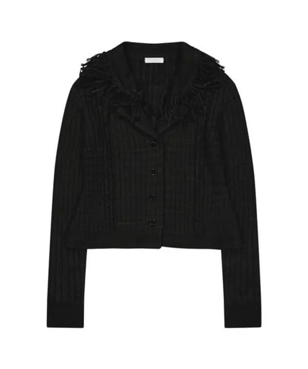 Tassel Collar Knit Cardigan / Black