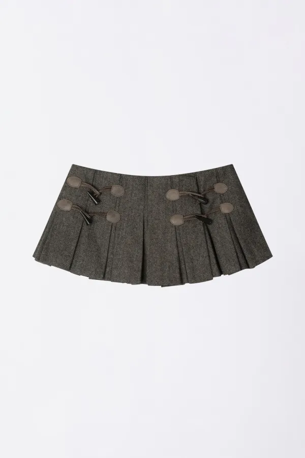 Wool Micro Wrap Skirt Beige