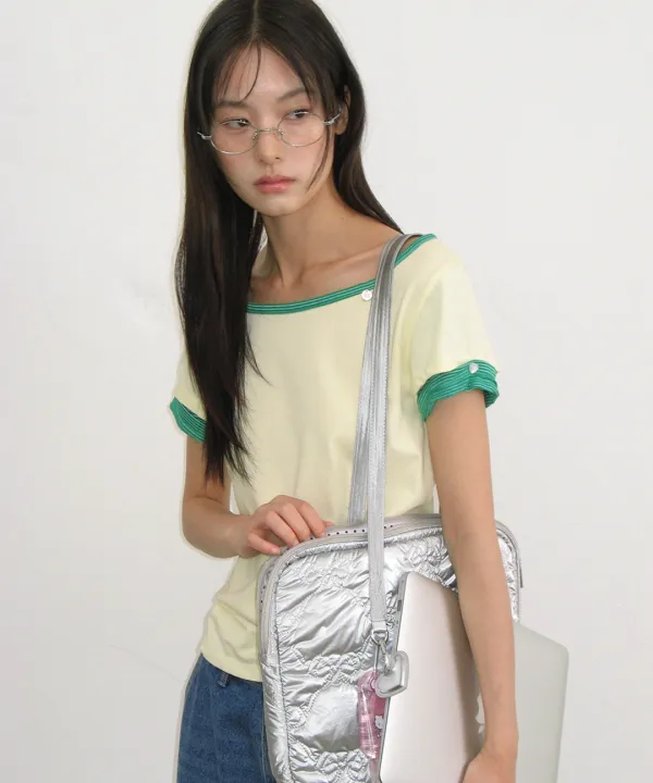 HEART BUTTON ROLL UP LAYERED T SHIRT SOFT YELLOW