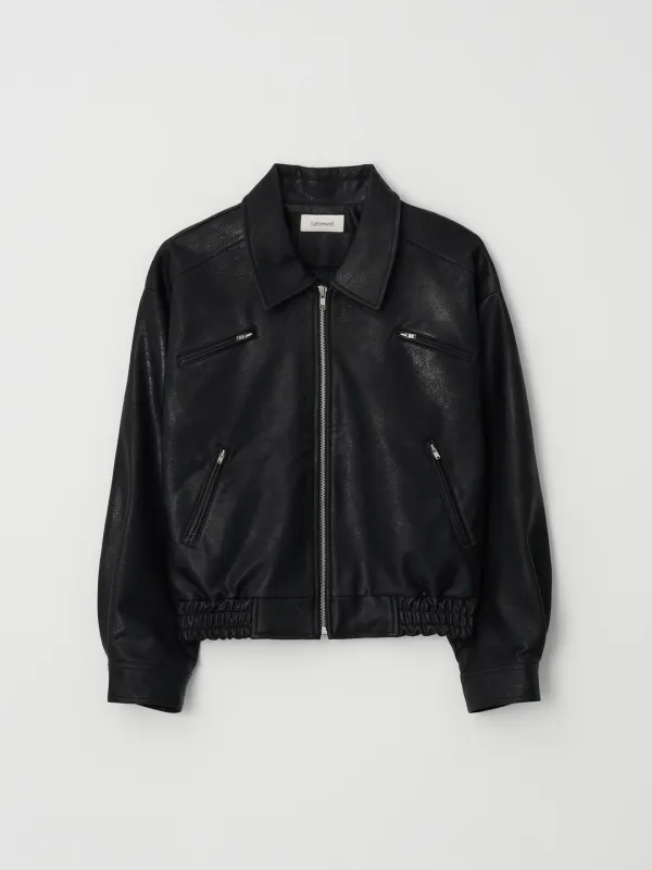 Faux Leather Bomber Jacket (Cool Black)