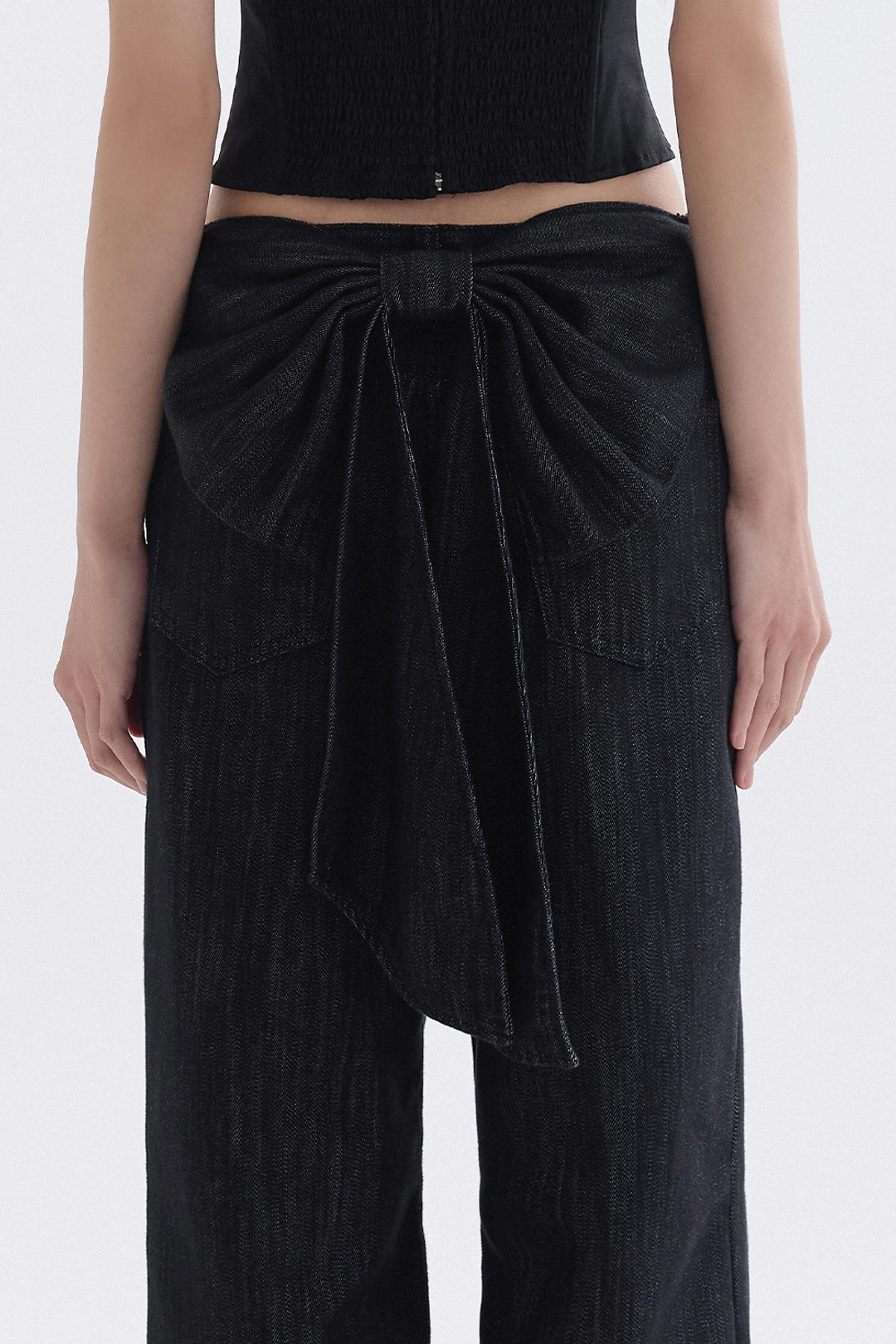 더티스 Back Navi Ribbon Denim Pants (Black) 상품 이미지 3
