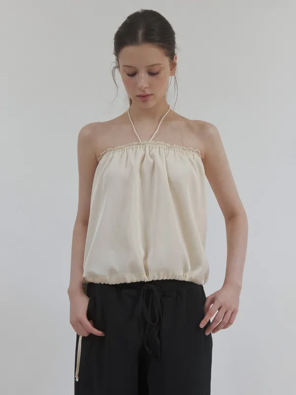 glint lace tube top (light yellow)