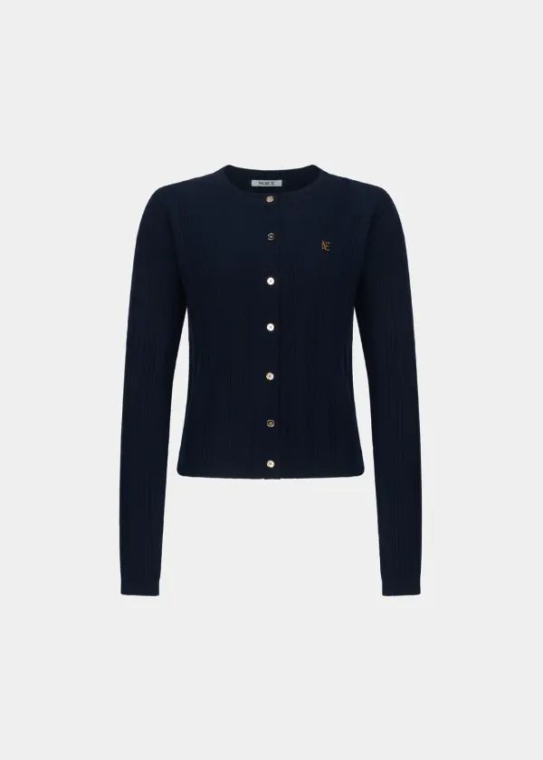 W RIBBED KNIT CARDIGAN - NAVY