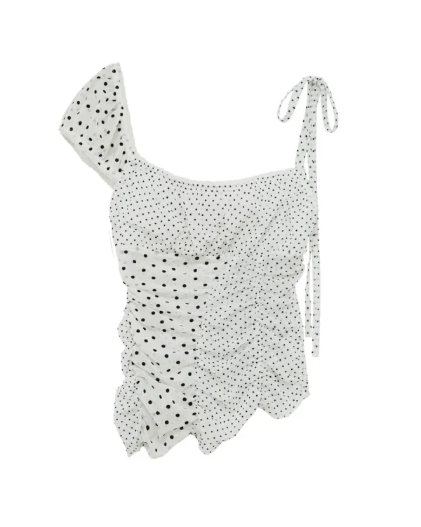 Unbalance Dot Shirring Top (White)