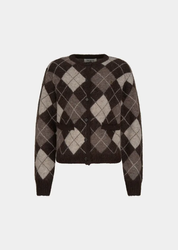 W ARGYLE MOHAIR KNIT CARDIGAN - BROWN
