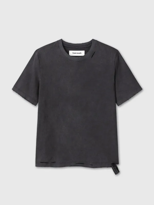 (W) GARMENT DYED VINTAGE COTTON T-SHIRT_ FADED BLACK