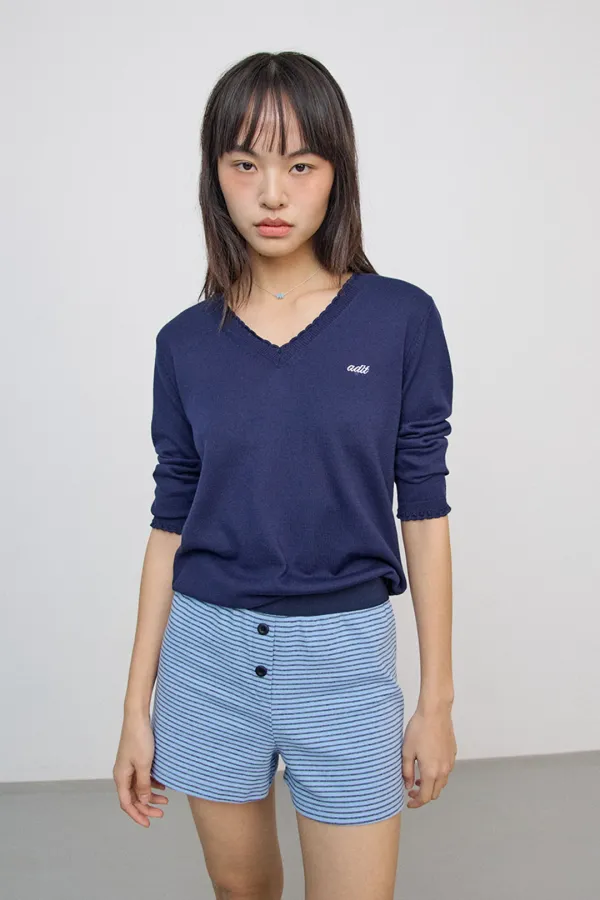 Lace V-neck Knit_navy