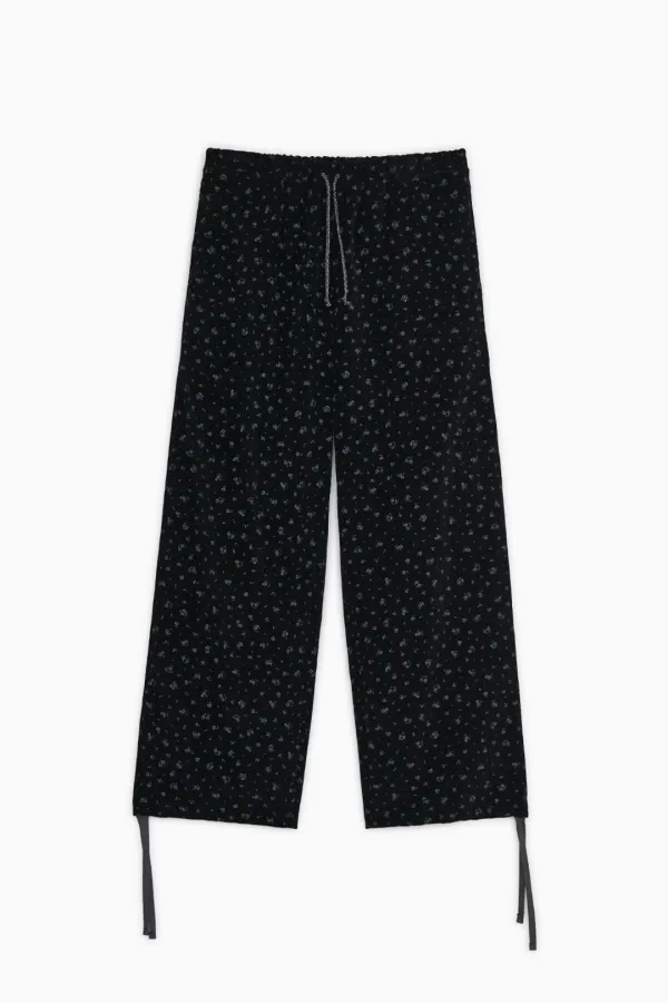 FLORAL CORDUROY BANDING PANTS, BLACK