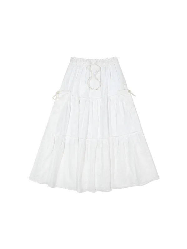 Eyelet Ruffle Maxi Skirt White_F251SK05