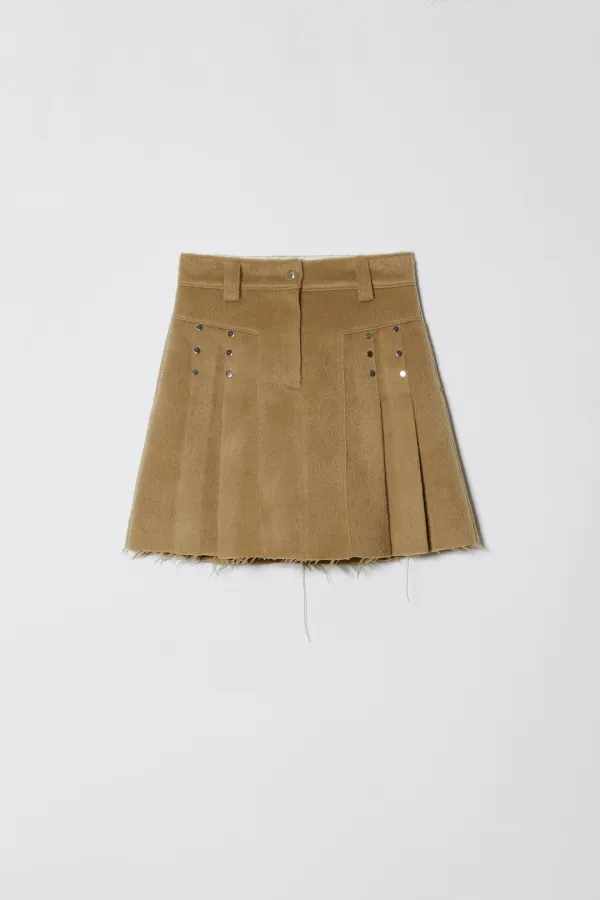 PINTUCK SNAP PLEATED SKIRT [MOCHA]