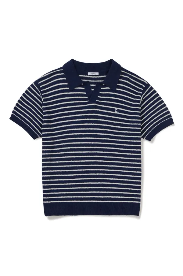 [26SM clove] Stripe Boucle Collar Knit_Men (Navy)