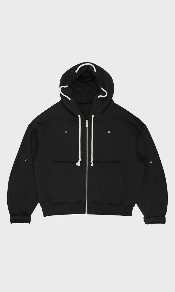 Raw-cut Hood Zip-up_Black