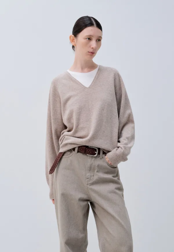 [CARRY OVER] WHOLE GARMENT V NECK KNIT_NATURAL