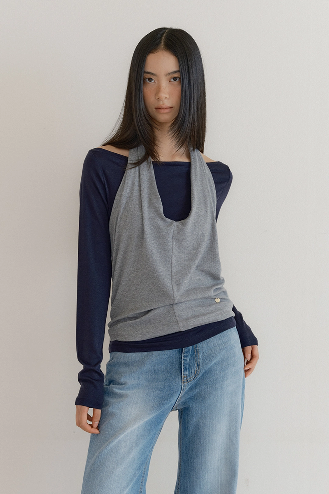 루시르주 Cowl Tank & Boatneck Top Set (gray) 상품 이미지 1
