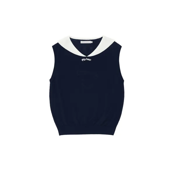 Giant Smiley Sailor Sleeveless Knit Top (ocean navy)