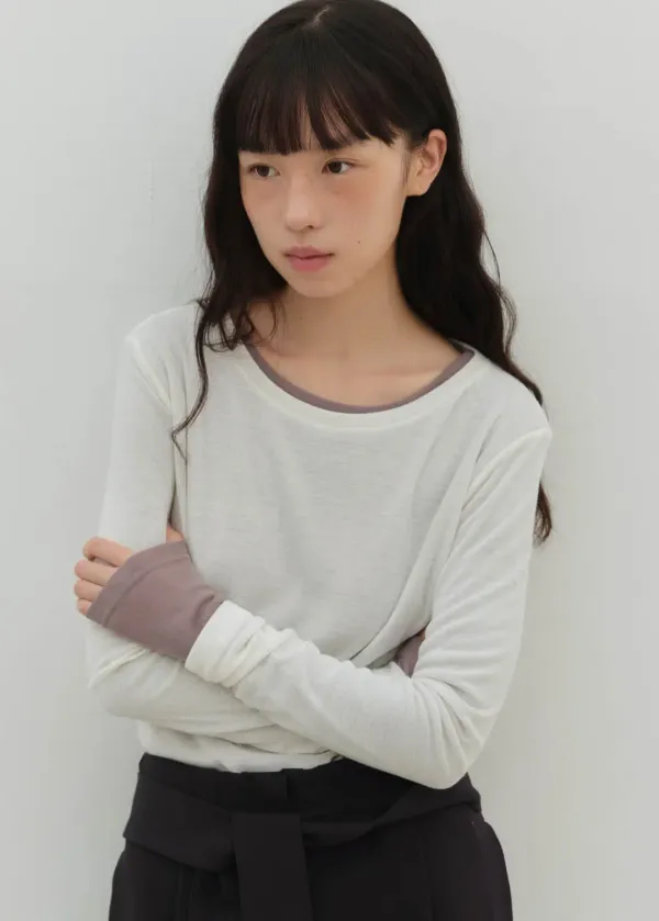 5COLOR ROUND LAYERED T-SHIRT (IVORY / NAVY / LIME / ETOFF / PINK)