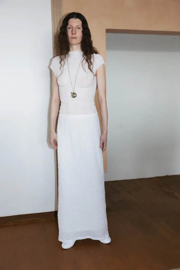 Soft Boucle Long Skirt (White / Black)