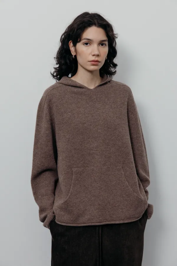 Merino Wool Hoodie Knit (Brown)