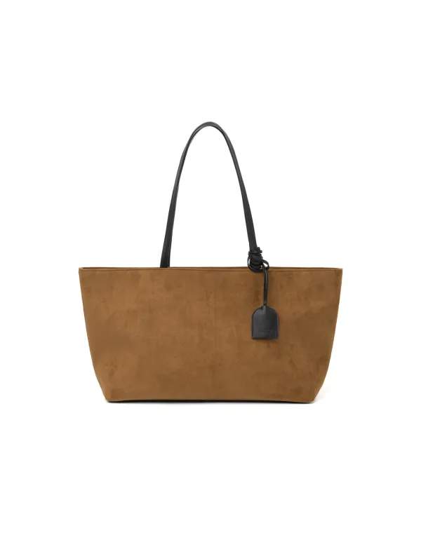 Suede Leather Combi Cary Shopper Bag Brown