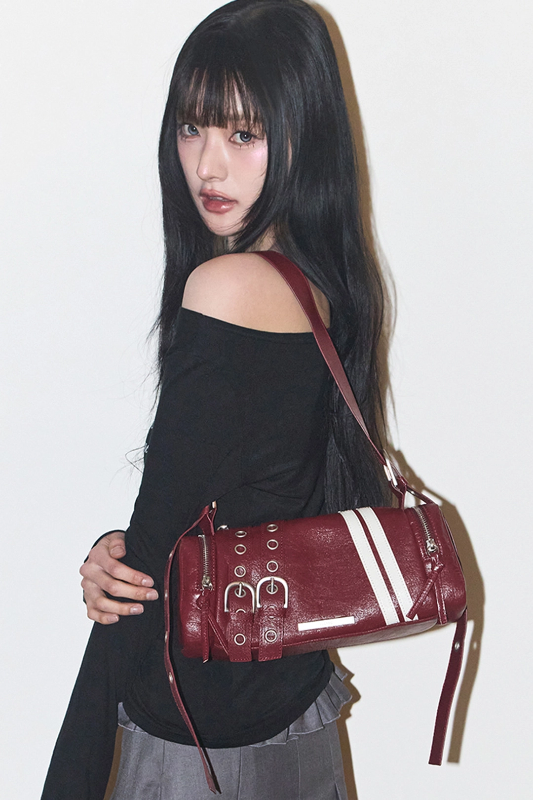 일리고 라인 버클 실린더 백 버건디 상품 이미지 1