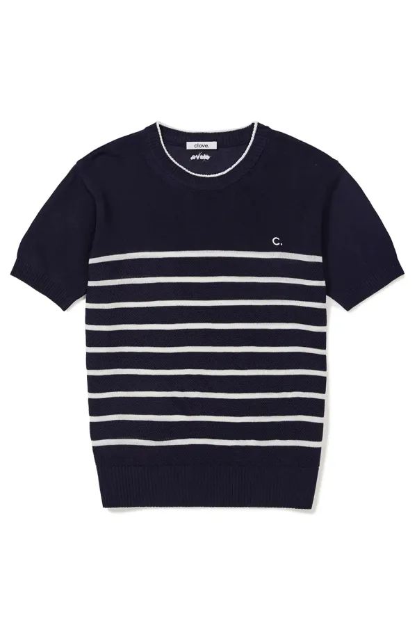 [24SS clove] Stripe Round Neck Knit (Navy)