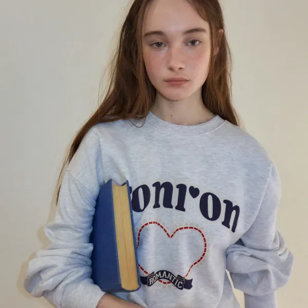 LACE HEART GRAPHIC SWEATSHIRTS WHITE MELANGE