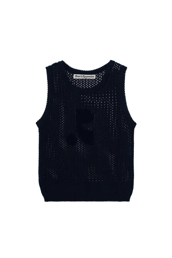 RR LOGO CROCHET KNIT TOP - NAVY