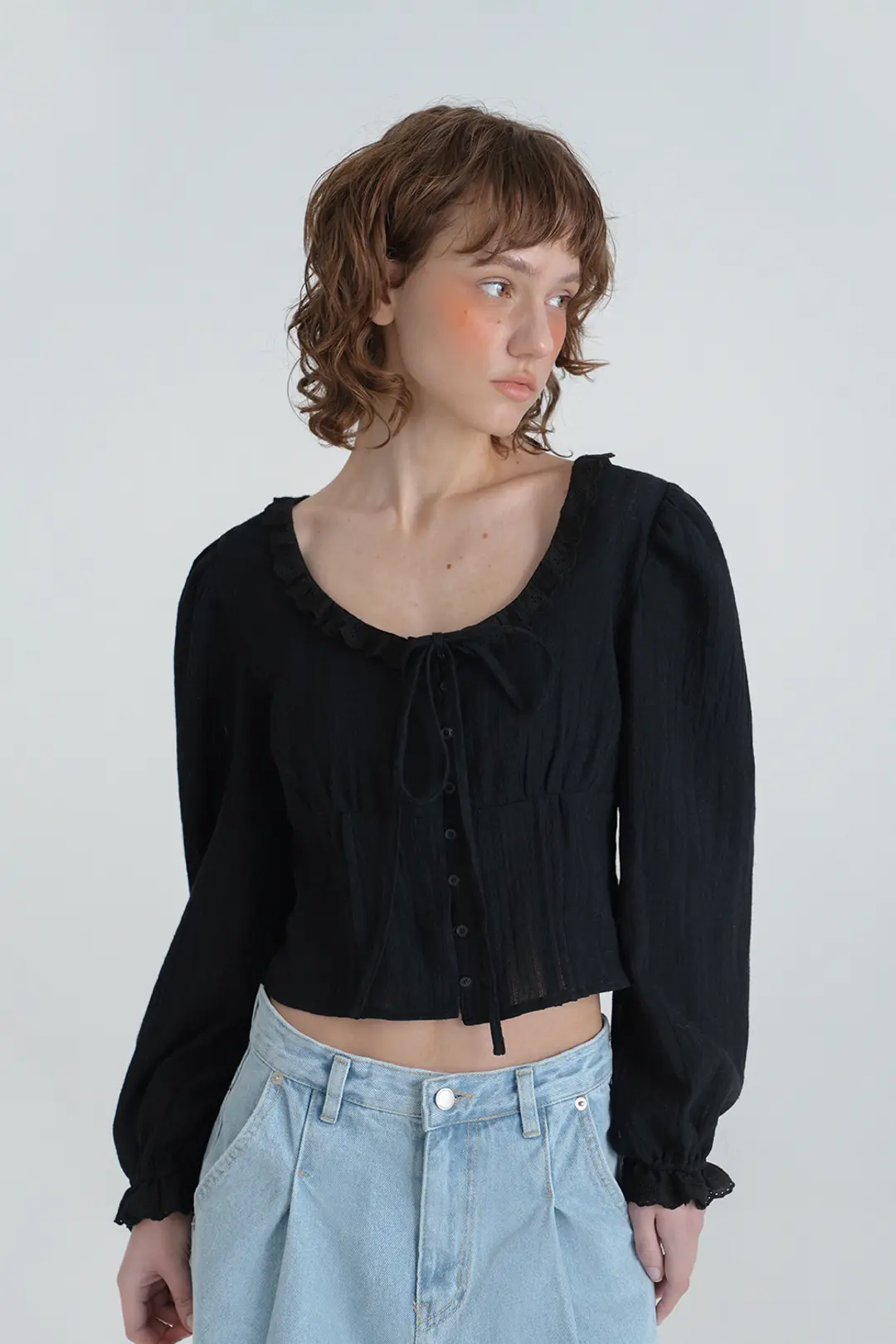 위드아웃썸머 Prelin ribbon blouse_black 상품 이미지 2