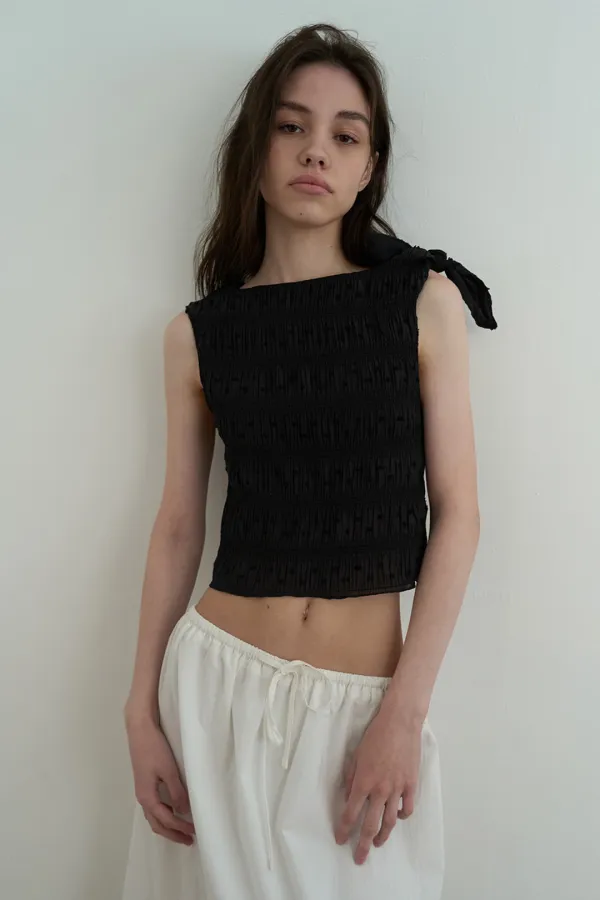 Smoke shirring blouse_black