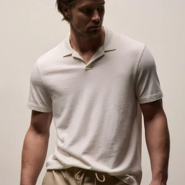 Cotton Cashmere Open Polo - White