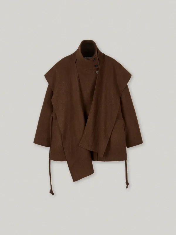 REFINE HIGH NECK HALF COAT (BROWN)
