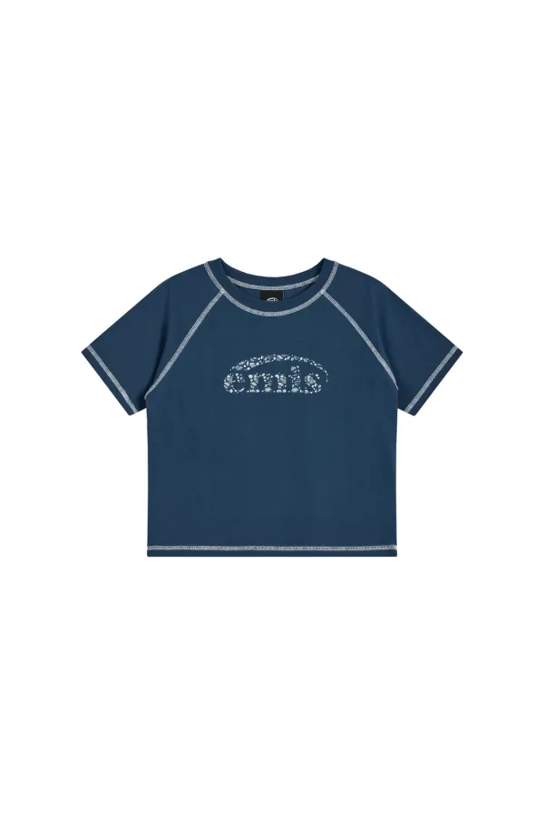 (W) COASTAL COVER STITCH T-SHIRT-BLUE