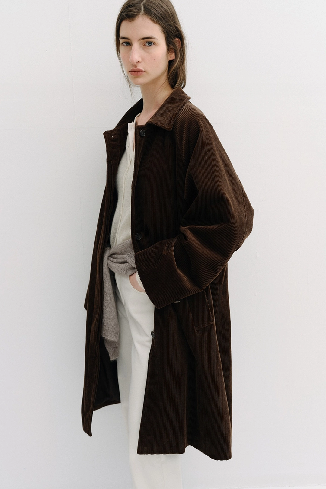 블랭크공삼 padded corduroy balmacaan coat (deep brown) 상품 이미지 2