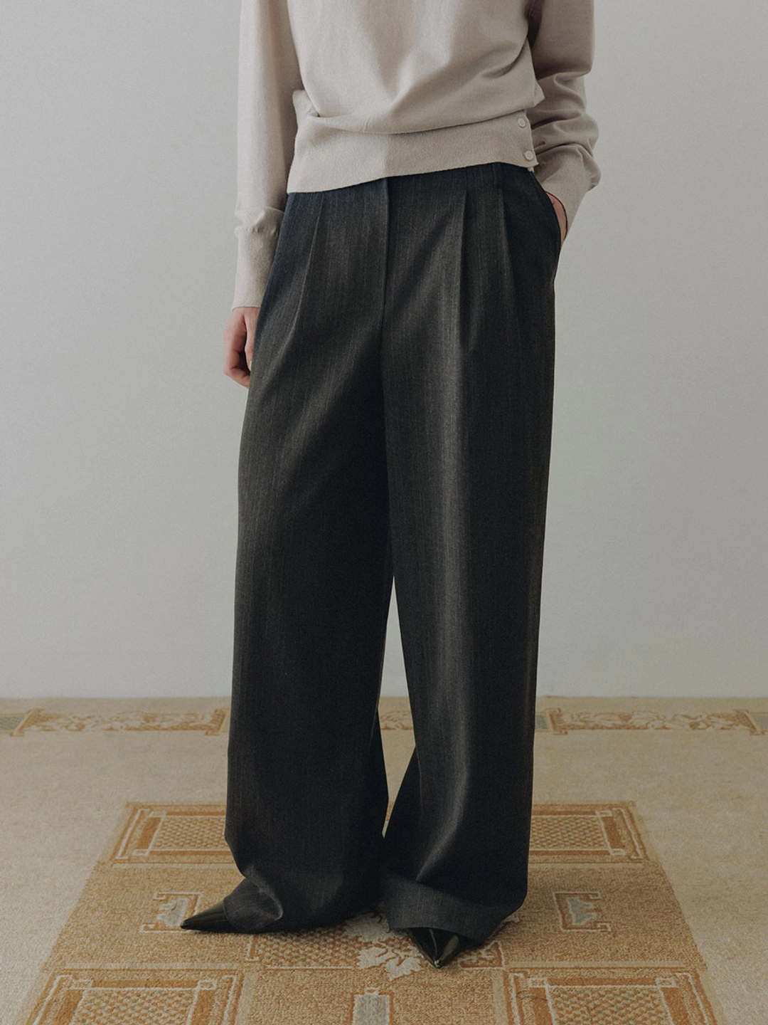 루에브르 Stripe Wide-Leg Banding Pants SW6AL871-9E 상품 이미지 1