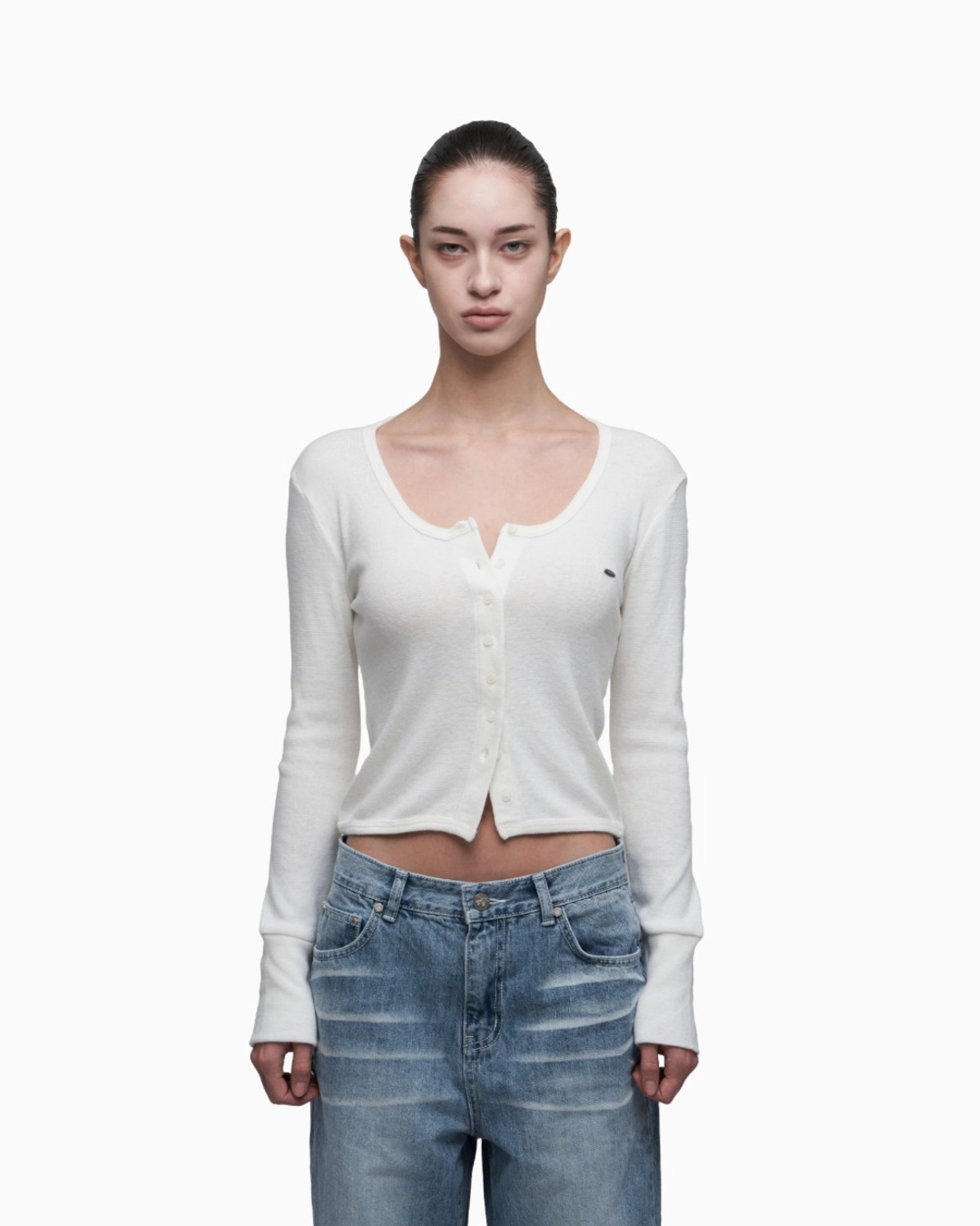 시너진 SLIM RIB KNIT CARDIGAN IVORY 상품 이미지 1