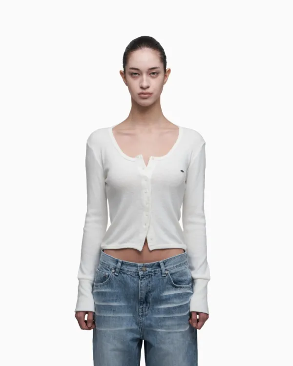 SLIM RIB KNIT CARDIGAN IVORY