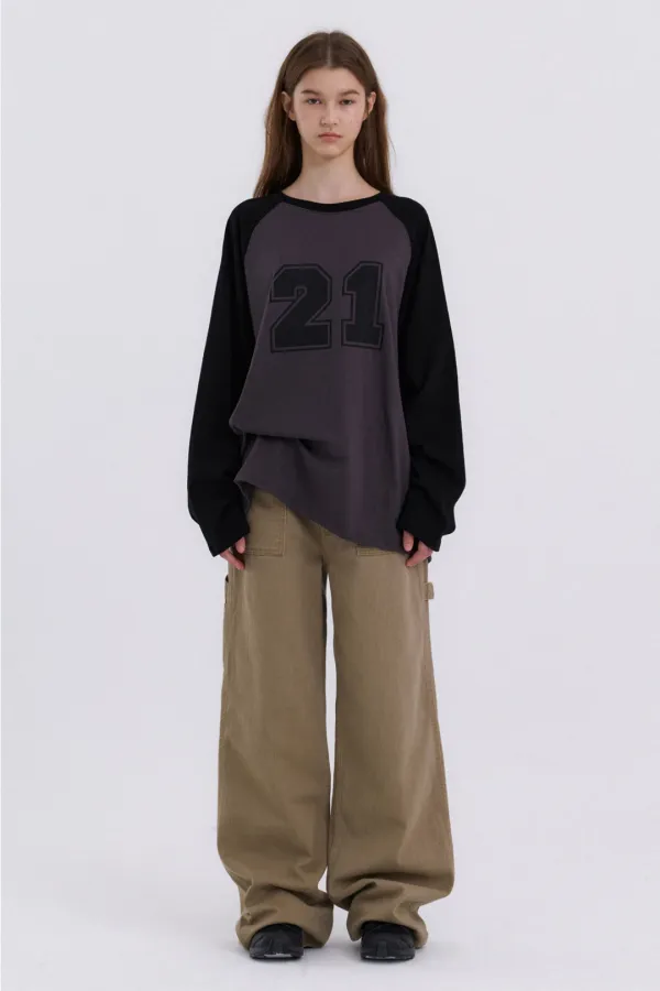 [Release]  21 Logo Raglan Long Top - Charcoal(Black)