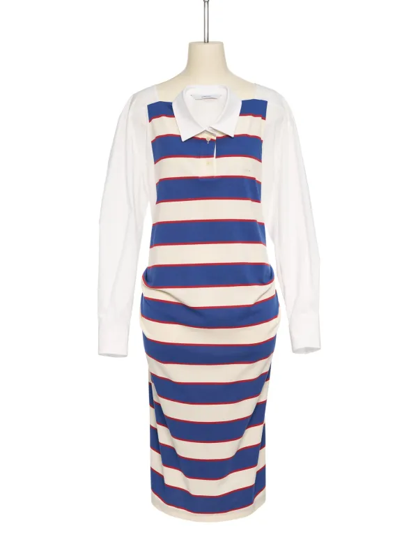 PF25 STRIPE MOVABLE COLLAR WRAP PIQUE DRESS