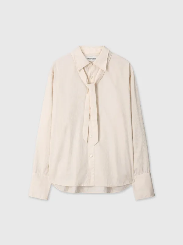 (W) STRIPED COTTON OVERSIZED TIE SHIRT_ BEIGE
