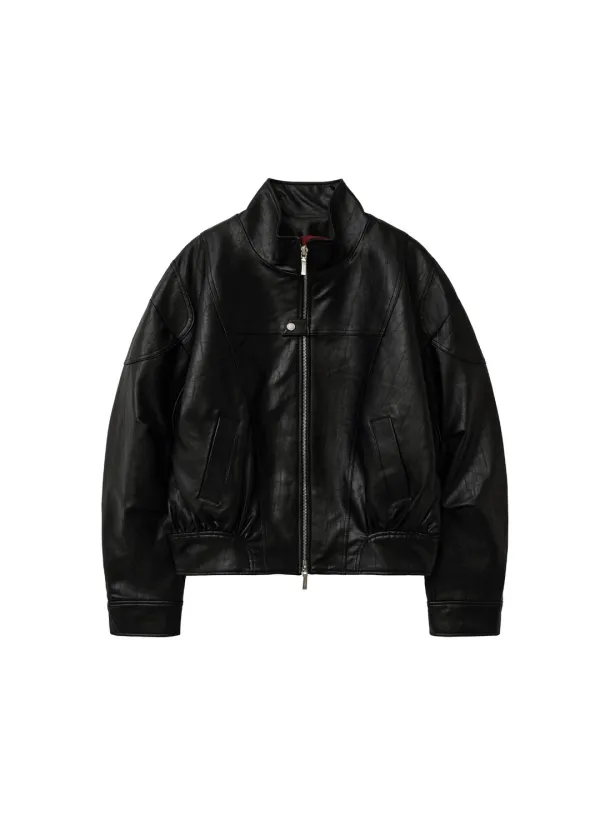 LOOSE EMBO LEATHER BLUSON, BLACK