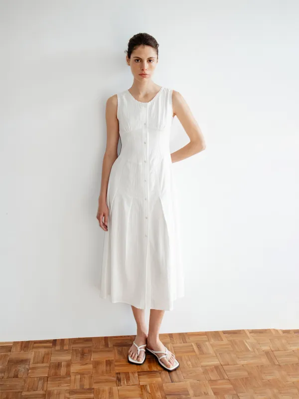 TIR CROCHET STRIPE SLEEVELESS DRESS_WHITE