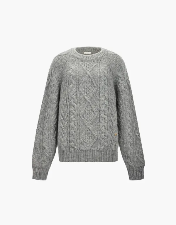 fisherman cable pullover - melange grey
