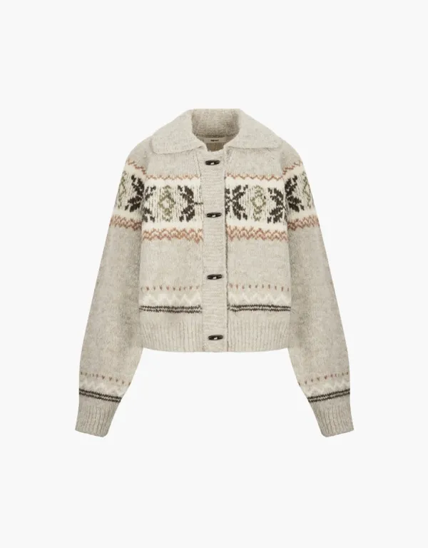 snowflake jacquard knit cardigan - oatmeal