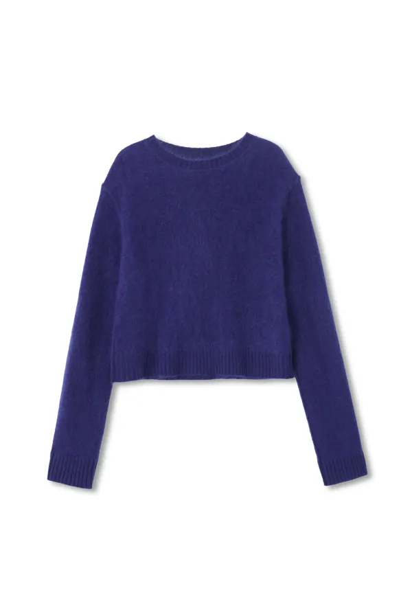 HAIRY ROUND NECK KNIT (BLUE)