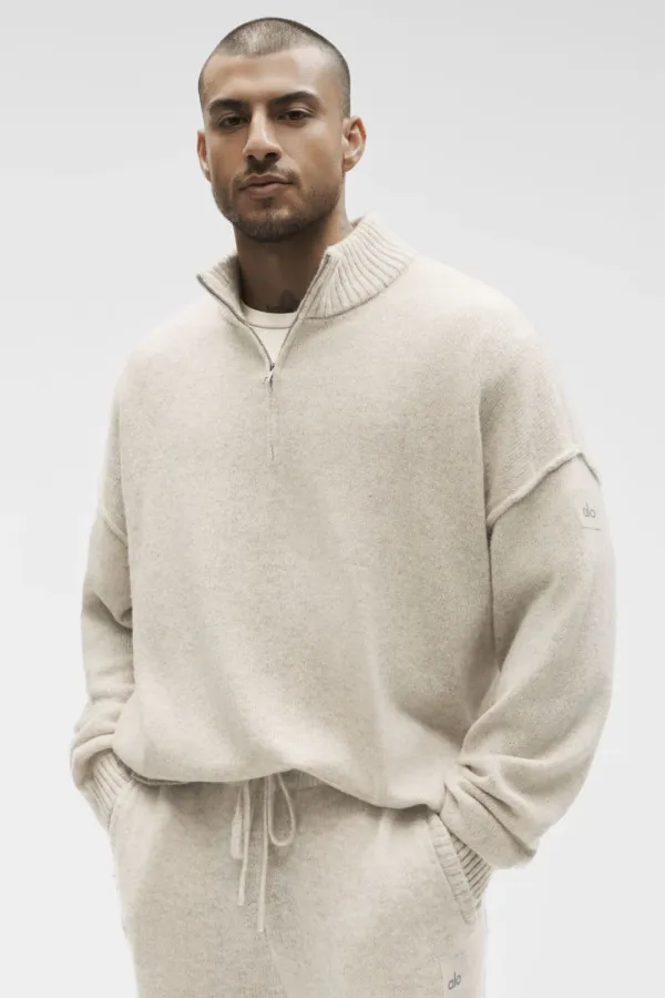 Wool Cashmere New Class 1/4 Zip Pullover - Oatmeal Heather